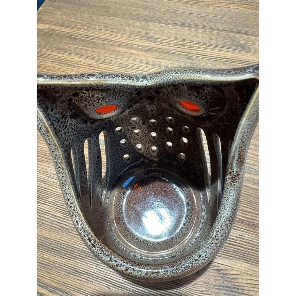 Vintage PartyLite Brown Speckled Ceramic Owl Votive Holder